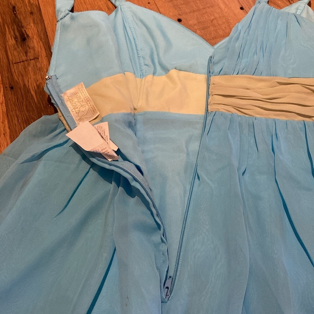 Forever Yours Woodland Fairy Tulle Babydoll Dress Pale Blue & Kiwi Ruched Sash 8 - Picture 7 of 13